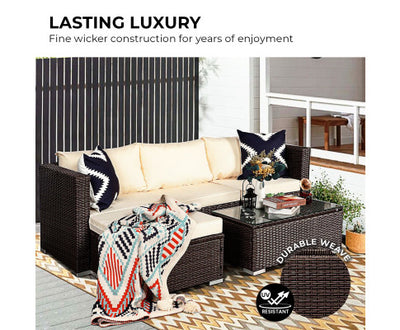 Sarantino 5pc Modular Outdoor Lounge Set PE Rattan - Brown