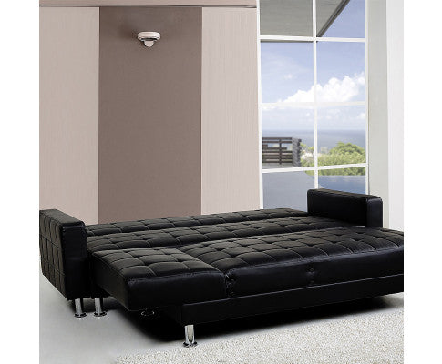 Sarantino Corner Faux Leather Sofa Bed Couch with Chaise - Black