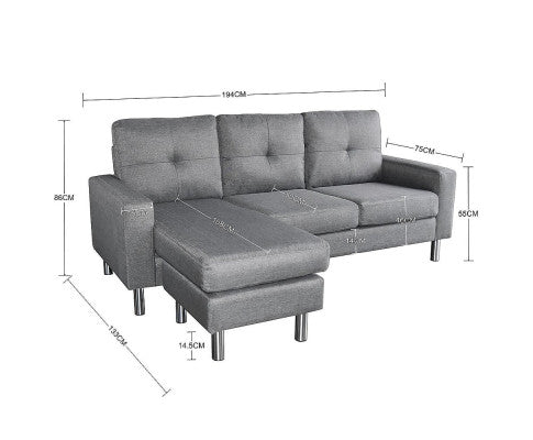 Sarantino Linen Corner Sofa Lounge Couch Modular Furniture L Chair Home Chaise Grey