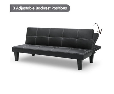 Sarantino 2 Seater Modular Faux Leather Fabric Sofa Bed Couch - Black