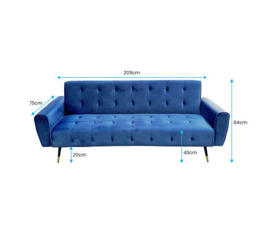 Sarantino Ava 3-seater Tufted Velvet Sofa Bed By Sarantino - Blue