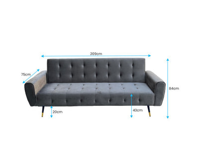 Sarantino Ava 3-seater Tufted Velvet Sofa Bed By Sarantino - Dark Grey