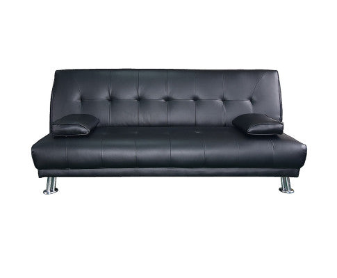 Sarantino Manhattan Sofa Bed Faux Leather Lounge Couch Futon Furniture Suite - Black