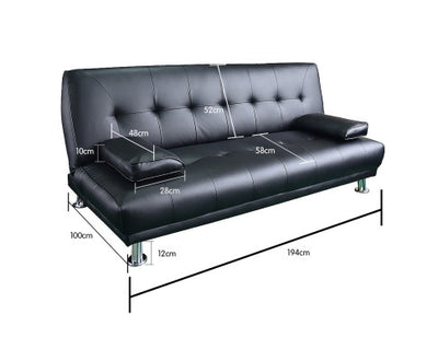 Sarantino Manhattan Sofa Bed Faux Leather Lounge Couch Futon Furniture Suite - Black