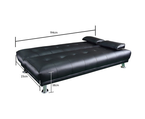 Sarantino Manhattan Sofa Bed Faux Leather Lounge Couch Futon Furniture Suite - Black