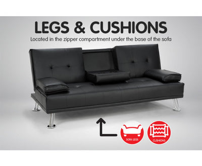 Sarantino Rochester Faux Leather Sofa Bed Lounge Couch Futon Furniture Suite - Black