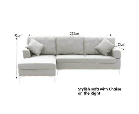 Sarantino Linen Corner Sofa Couch Lounge L-shape W/right Chaise Seat Light Grey