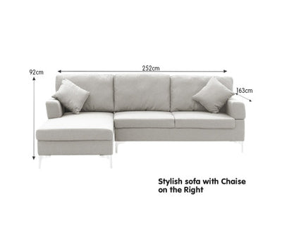 Sarantino Linen Corner Sofa Couch Lounge L-shape W/right Chaise Seat Light Grey