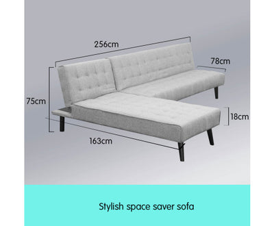 Sarantino 3-seater Corner Sofa Bed With Lounge Chaise Couch Furniture Light Grey