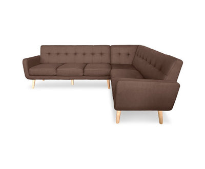 Sarantino Faux Linen Corner Wooden Sofa Lounge L-shaped with Chaise - Brown