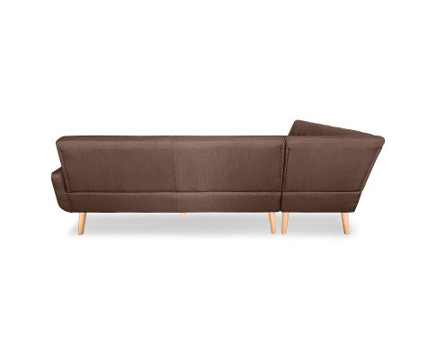 Sarantino Faux Linen Corner Wooden Sofa Lounge L-shaped Futon with Chaise - Brown