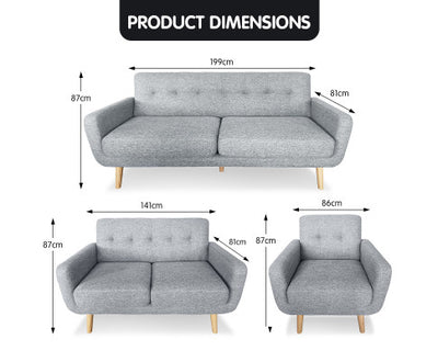 Sarantino 6-Seater Linen Sofa Set Couch Futon - Light Grey