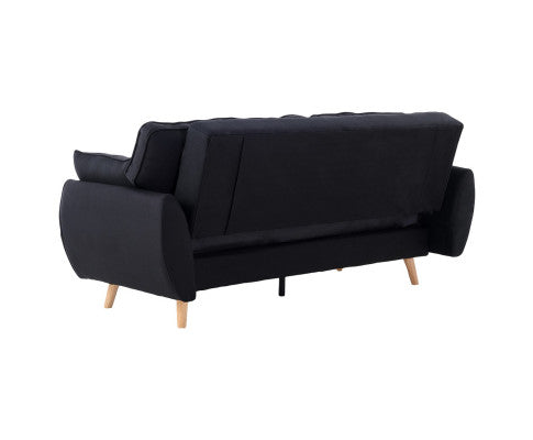 Sarantino 3 Seater Modular Linen Fabric Sofa Bed Couch Futon Suite - Black