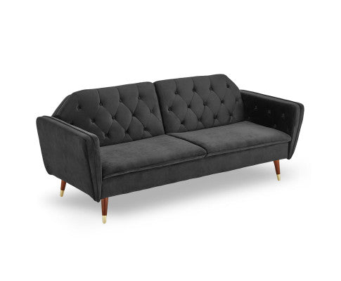 Sarantino Faux Velvet Tufted Sofa Bed Couch Futon - Black