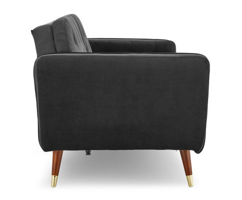 Sarantino Faux Velvet Tufted Sofa Bed Couch Futon - Black