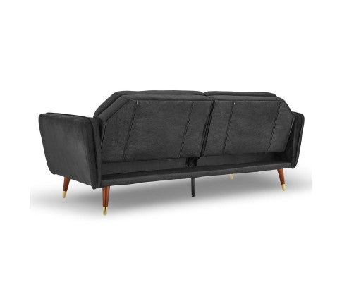 Sarantino Faux Velvet Tufted Sofa Bed Couch Futon - Black