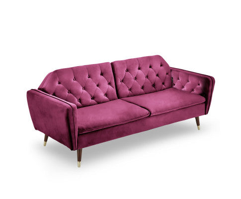 Sarantino Faux Velvet Tufted Sofa Bed Couch Futon - Burgundy