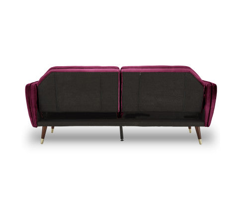 Sarantino Faux Velvet Tufted Sofa Bed Couch Futon - Burgundy