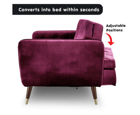 Sarantino Faux Velvet Tufted Sofa Bed Couch Futon - Burgundy