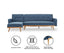 Sarantino 3-Seater Corner Sofa Bed with Chaise Lounge - Blue