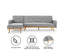 Sarantino 3-Seater Corner Sofa Bed with Chaise Lounge - Light Grey