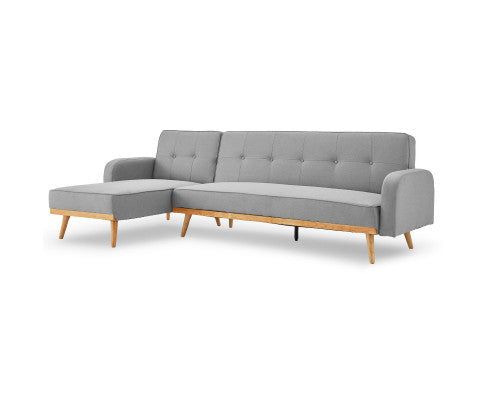 Sarantino 3-Seater Corner Sofa Bed with Chaise Lounge - Light Grey