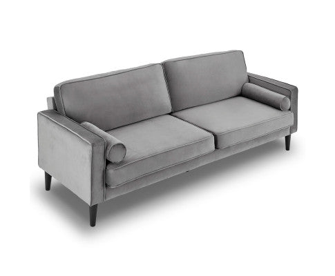 Sarantino Faux Velvet Sofa Bed Couch Furniture Lounge Suite Seat Grey