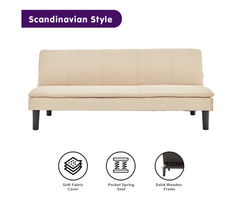 Sarantino 3 Seater Modular Faux Linen Fabric Sofa Bed Couch - Beige