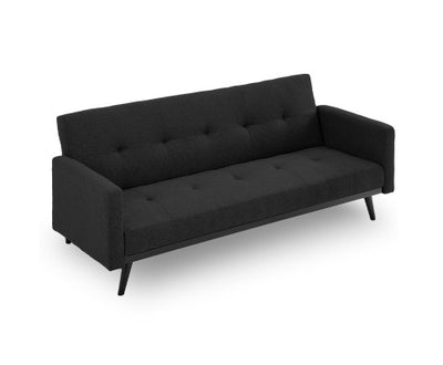 Sarantino Tufted Faux Linen 3-Seater Sofa Bed with Armrests - Black