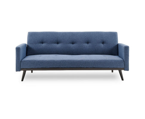 Sarantino Tufted Faux Linen 3-Seater Sofa Bed with Armrests - Blue