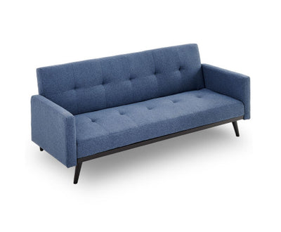 Sarantino Tufted Faux Linen 3-Seater Sofa Bed with Armrests - Blue