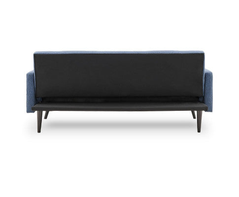 Sarantino Tufted Faux Linen 3-Seater Sofa Bed with Armrests - Blue