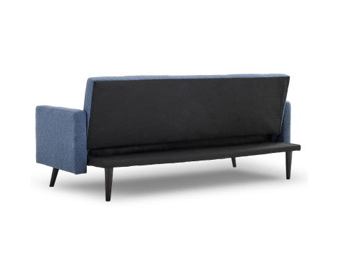 Sarantino Tufted Faux Linen 3-Seater Sofa Bed with Armrests - Blue