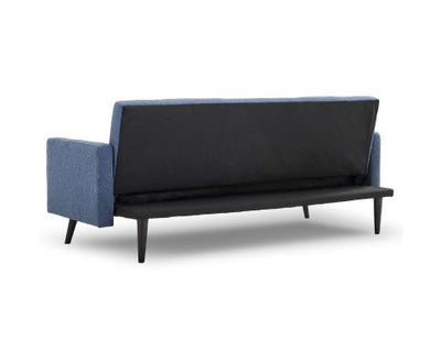 Sarantino Tufted Faux Linen 3-Seater Sofa Bed with Armrests - Blue