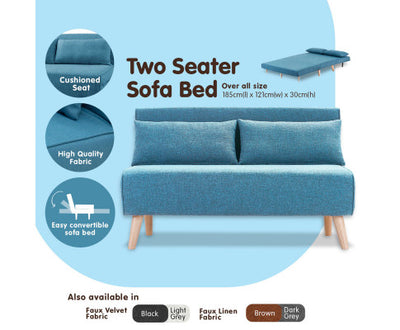 Sarantino Adjustable Corner Sofa 2-Seater Lounge Linen Bed Seat - Blue