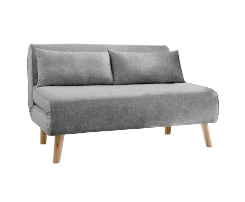 Sarantino 2-Seater Adjustable Sofa Bed Lounge Faux Linen - Grey