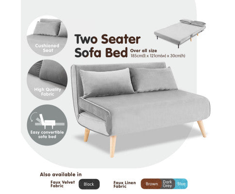 Sarantino 2-Seater Adjustable Sofa Bed Lounge Faux Velvet - Light Grey