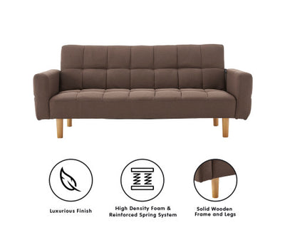 Sarantino 3-Seater Fabric Sofa Bed Futon - Brown