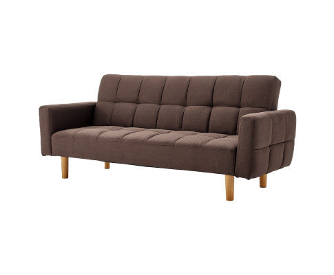 Sarantino 3-Seater Fabric Sofa Bed Futon - Brown