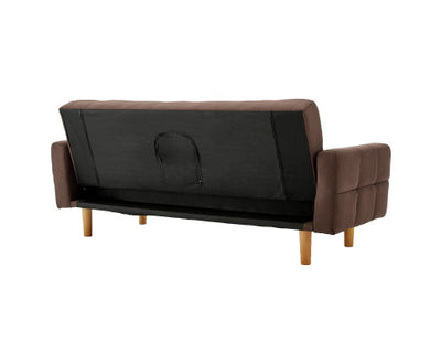 Sarantino 3-Seater Fabric Sofa Bed Futon - Brown