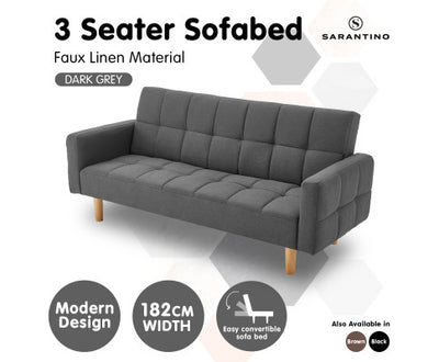 Sarantino 3-Seater Fabric Sofa Bed Futon - Dark Grey