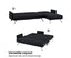 Sarantino Mia 3-Seater Sofa Bed with Chaise & 3 Pillows - Black