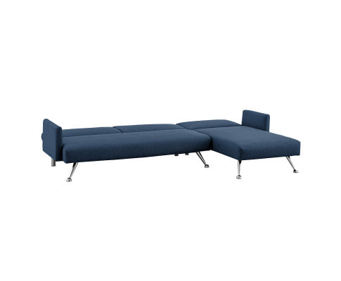 Sarantino Mia 3-Seater Sofa Bed with Chaise & 3 Pillows - Blue