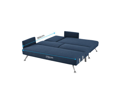 Sarantino Mia 3-Seater Sofa Bed with Chaise & 3 Pillows - Blue