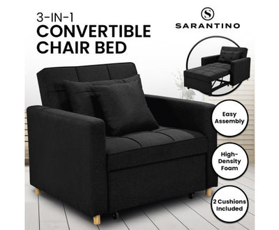 Sarantino Suri 3-in-1 Convertible Lounge Chair Bed - Black