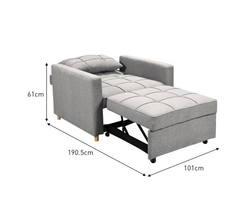 Sarantino Suri 3-in-1 Convertible Sofa Chair Bed Lounger - Light Grey