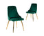 Viva Forever Set of 2 Green Velvet Dining Chairs-Art Deco Design with Gold Metal Legs