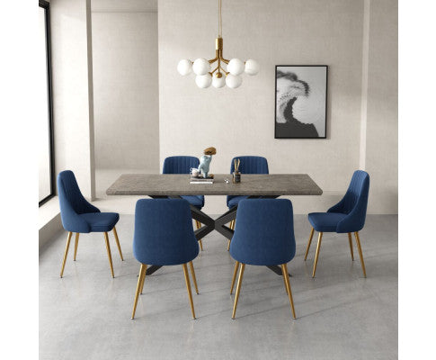 Dining Delight: Rectangular Table and Navy Velvet Chairs Dining Set