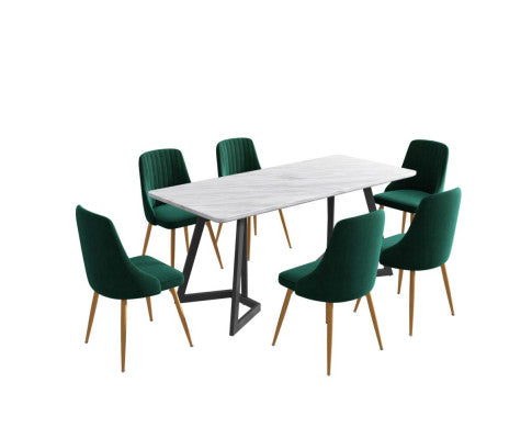 Marbleous Green Velvet Dining Set