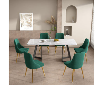 Marbleous Green Velvet Dining Set